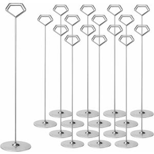 Urban Deco 16PK Table Number Holders 12 Inches Place Card Holder Metal Table Card Holders, Picture Holders For Tables, Card Holder Stand For Wedding Dcor - Silver Sign Holder