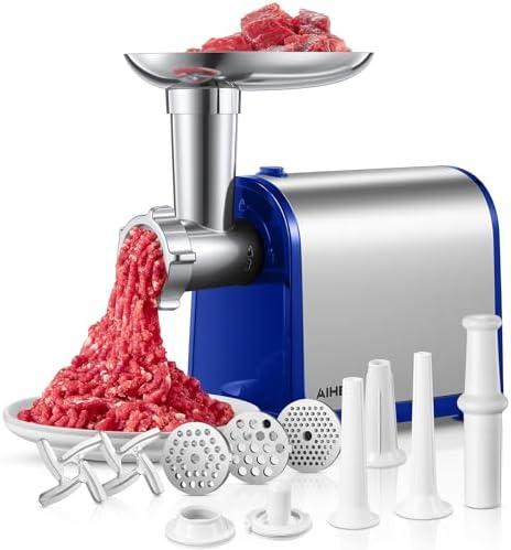 Electric Meat Grinder, Sausage Stuffer with 3 Sausage Tubes, 2 Blades, 3 Plates, 3200W Max, Meat Grinder Heavy Duty for Home Kitchen Use, Stainless Steel (Blue) : Home & Kitchen