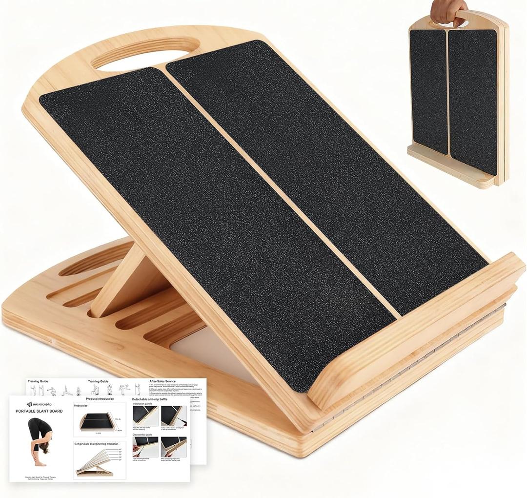 Slant Board for Calf Stretching, Adjustable Wooden Incline Board with Anti Slip Barrier, 300LB Capacity Portable Calf Stretcher for Physical Therapy, Squats, Ankle & Heel Support at Home/Gym