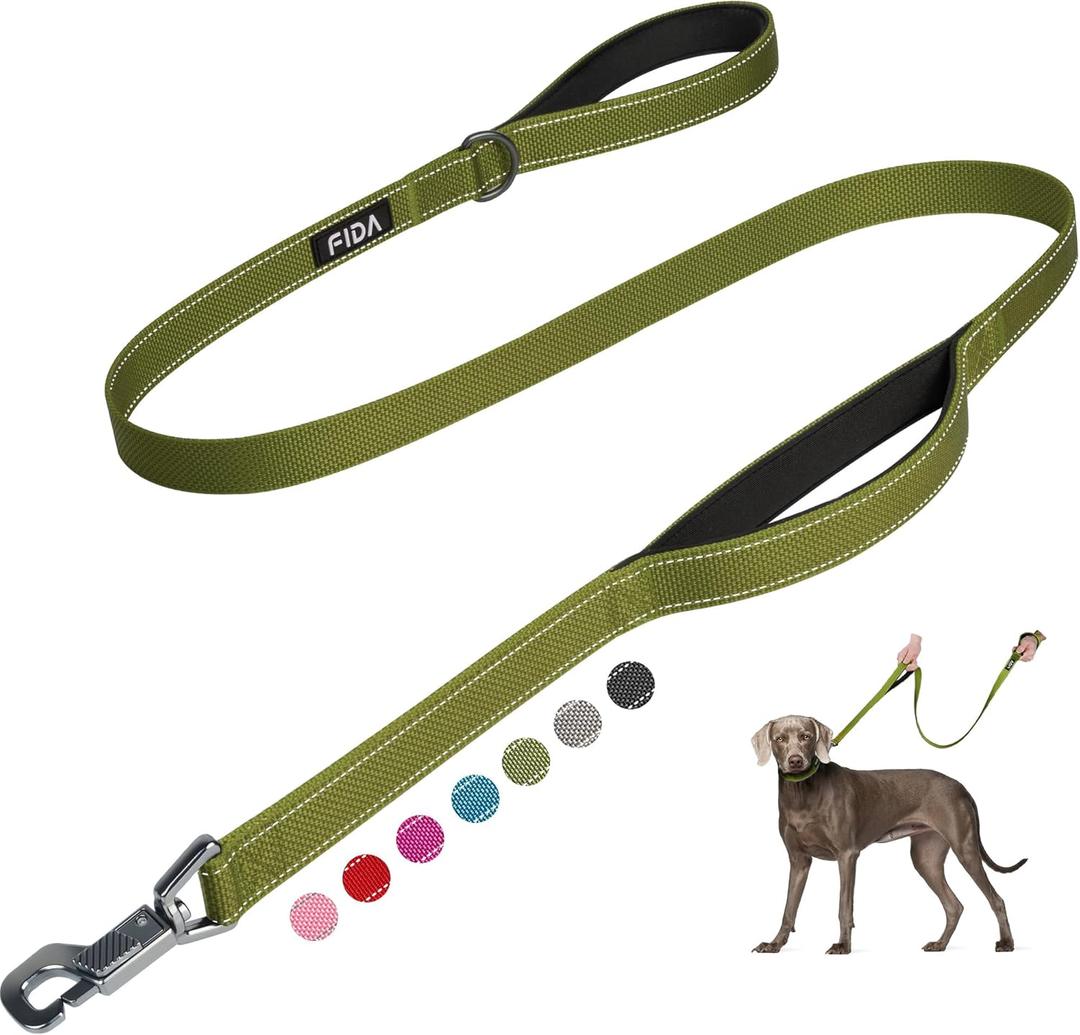 Fida 5 FT Heavy Duty Dog Leash with 2 Comfortable Padded Handles, Traffic Handle & Advanced Easy Snap Hook, Reflective Walking Lead for Large, Medium & Small Breed Dogs, Green (5 Feet (Pack of 1))