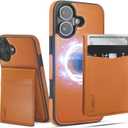 for iPhone 16 Leather Wallet Case, Compatible with Magsafe, 2 in 1 Detachable Magnetic Card Holder, RFID Blocking Kickstand Credit Slots Flip Case for Men Women, Brown