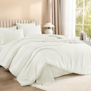 Litanika Oversized King Comforter Sets Ivory - 7 Pieces Bed in a Bag Oversized King Bedding Comforter Sets, Solid Lightweight Bed Set with Comforter, Sheets, Pillowcases & Shams