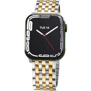 Seven-link Watch Band for Apple Watch Series 11, 10, 9, 8, 7, 6, 5, 4, 3, 2, 1 and SE 3/2/1 for Women, Dressy Stainless Steel Metal Band for Apple Watch 40mm 41mm 42mm 38mm 44mm 45mm 46mm for iWatch (Silver Gold Boyfriend)