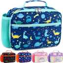RHCPFOVR Kids Lunch Bag - Insulated Lunch Box for Boys Girls, Washable Lunch Bag and Reusable Toddler Leak-proof Lunchbox for School and Daycare (Deep Blue Dinosaur)