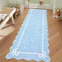 GarveeHome Scalloped Bow Rug for Living Room, Solid Blue Rug for Dorm, Washable Runner Rugs 2x6 Soft Low Pile Non Slip Scalloped Rugs for Nursery Bedroom Decor Hallway Entryway Playroom