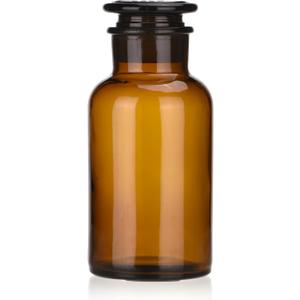 Lab Glass Reagent Bottle,Wide Mouth Glass Storage Bottle with Ground Stopper,Decorative Bottles/Vase (Amber, 500ML)