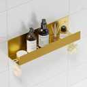 Shower Caddy, 16" Bathroom Shower Shelf Organizer with 2 Hooks, SUS304 Stainless Steel Floating Shower Shelves with Large Capacity, Rustproof Shower Rack for Inside Shower, Brushed Golden