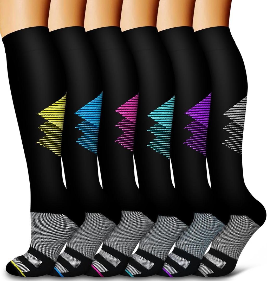 6 Pack Copper Compression Socks for Women and Men Circulation-Best Support for Medical,Running,Nursing,Athletic (Small-Medium)