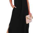OFEEFAN Maxi Dresses for Women 2026 Loose V Neck Sleeveless Casual Beach Vacation Dress Side Slit Sundresses with Pockets (Black, M)