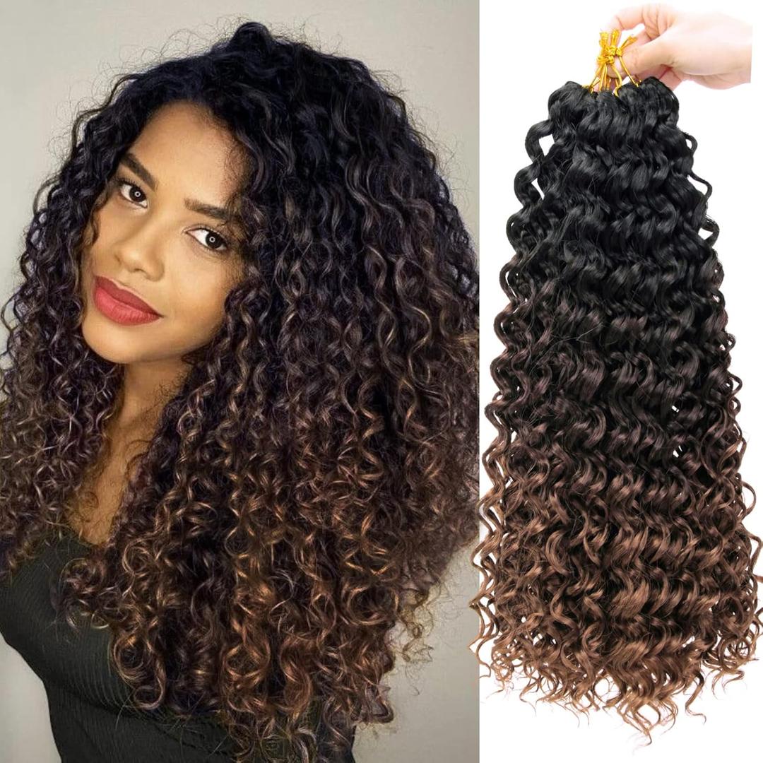 GoGo Curl Crochet hair 18inch Water Wave Crochet hair Ombre Synthetic Bohemian Crochet Braid Deep Wave Braiding hair Extensions (7Packs,1B/4/30)