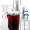 Homestockplus 15 oz Clear PET Plastic Cups with Lids and Straws - 100 Pack Leak-Proof Disposable Plastic Coffee Cups Iced Coffee Cups for Smoothies, Bubble Tea & To-Go Cold Drinks