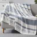 WRENGONGE Grey Blue Throw Blanket, 60x80 Soft Cozy Striped Throw Blankets for Couch, Sofa, Bed, Travel, Lightweight Fluffy Warm Plush Decorative Blankets for Women, Men Gift