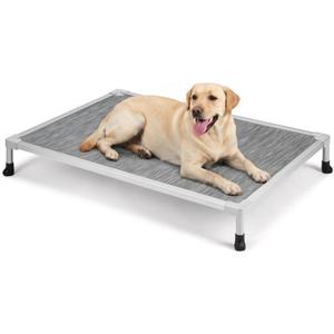 Veehoo Chew Proof Elevated Dog Bed, Silver Aluminum Dog Cot, Pre-Assembled | Cooling Raised Dog Bed for Large Dogs, Indestructible Dog Bed for 42" Crate, Breathbale, Non-Slip Feet, Indoor Outdoor