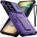 for Samsung Galaxy S25 Ultra Case with 2 Pack Screen Protectors, Slide Camera Cover, Kickstand, Lanyard Strap, 2-Layer Military Grade Heavy Duty Shockproof Rugged Protective Phone Case, Purple