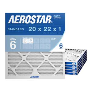 Aerostar 20x22x1 MERV 6 Air Filter, 6 Count, ACTUAL SIZE (19.75 x 21.75 x 0.75), HVAC, Air Conditioning & Furnace Filter for Dust, Lint & Pollen Control (MPR 300 / FPR 3), Made in USA