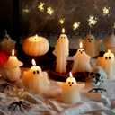 MTLEE 12 Pcs Halloween Ghost Candles Large White Spooky Candle Halloween Decoration Candles Novelty Horror Ghost Pumpkin Decorative Burning Candle for Halloween Party Table Home Decor