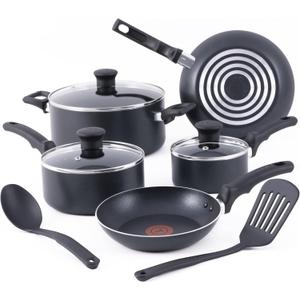 T-fal Essentials Non-Stick Pots and Pans Cookware 10 Piece Set, Black
