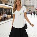 Womens Short Sleeve Summer Tops Button V Neck Tunic Shirts Dressy Casual Loose Fit Outfits (White, M)