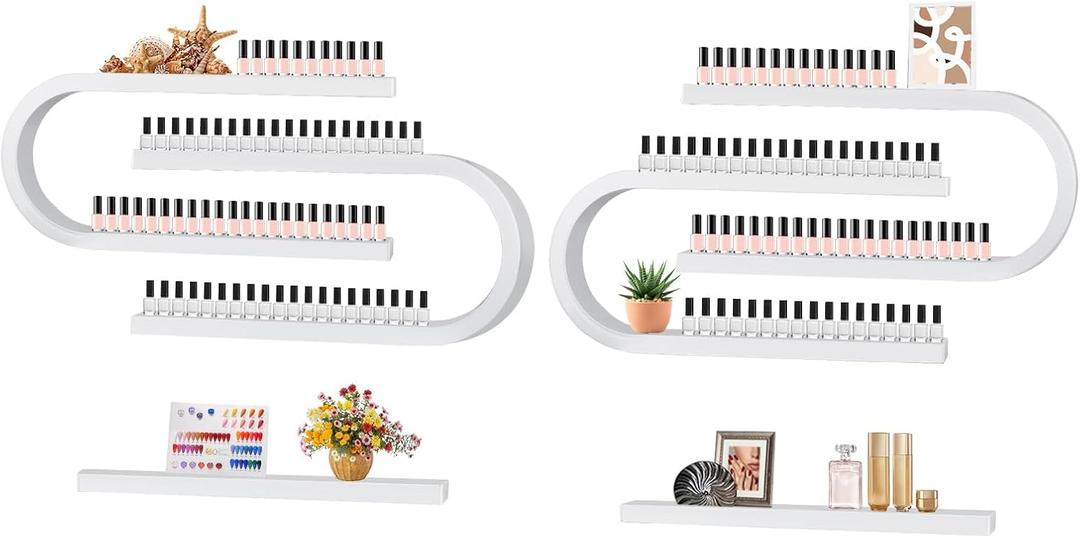 Lorvain 6PS Metal Wall Mounted Nail Polish Storage Racks, White Display Rack U Shape Cosmetic Display Case Lipstick Perfume Wall Shelf Essential Oil Organizer for Nail Polish Bottles Spa Nail Salon