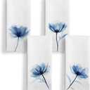 Qeheb Navy Blue Floral Kitchen Towels Set of 4, Watercolor Rustic Flower Botanical Decorative Dish Tea Towels, Cottagecore Wildflower Floral Hand Towels for Bathroom Decor, 16X24In