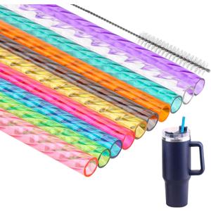 Dakoufish Replacement Swirl Straw for Stanley 40 oz 30 oz Cup,10 Pack12 Inch Reusable Plastic Straws With Brush for Stanley Tumblers Accessories,BPA Free (12 Inch,10 Color)