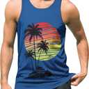 uideazone Mens Beach Tank Top Summer Sleeveless Shirt Graphic Quick Dry Gym Workout Tank Top (Medium, Blue Black)