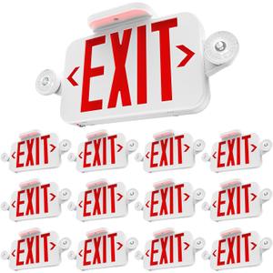 Sunco 12 Pack LED Exit Sign With Emergency Lights, Red, Two Mini Adjustable Lights, 94V-0 Fire Resistant, Backup Battery, 2.3W 6000K Daylight Deluxe, 200 Lumens 120-277V, Wall Or Ceiling Mount UL