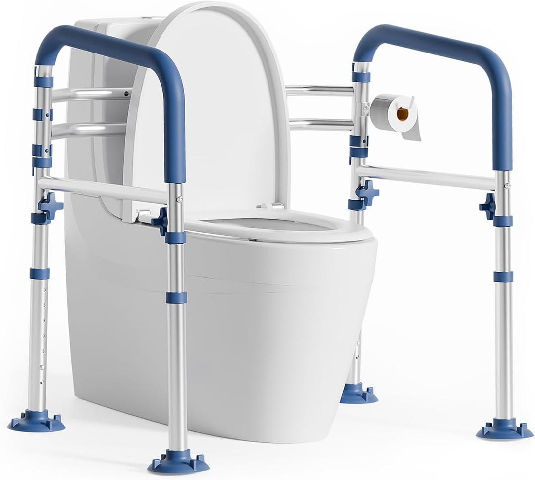 Toilet Safety Rail,Height-Adjustable Toilet Frame Width-Adjustable Toilet Handles Foldable Toilet Rail Provides Support for Seniors  Pregnant Disabled (Blue)