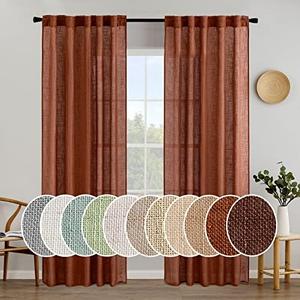 MIULEE Burnt Orange Linen Curtains 84 Inch Length for Bedroom Living Room, Soft Thick Linen Textured Window Drapes Terracotta Rust Boho Fall Decor Semi Sheer Light Filtering Back Tab 2 Panels