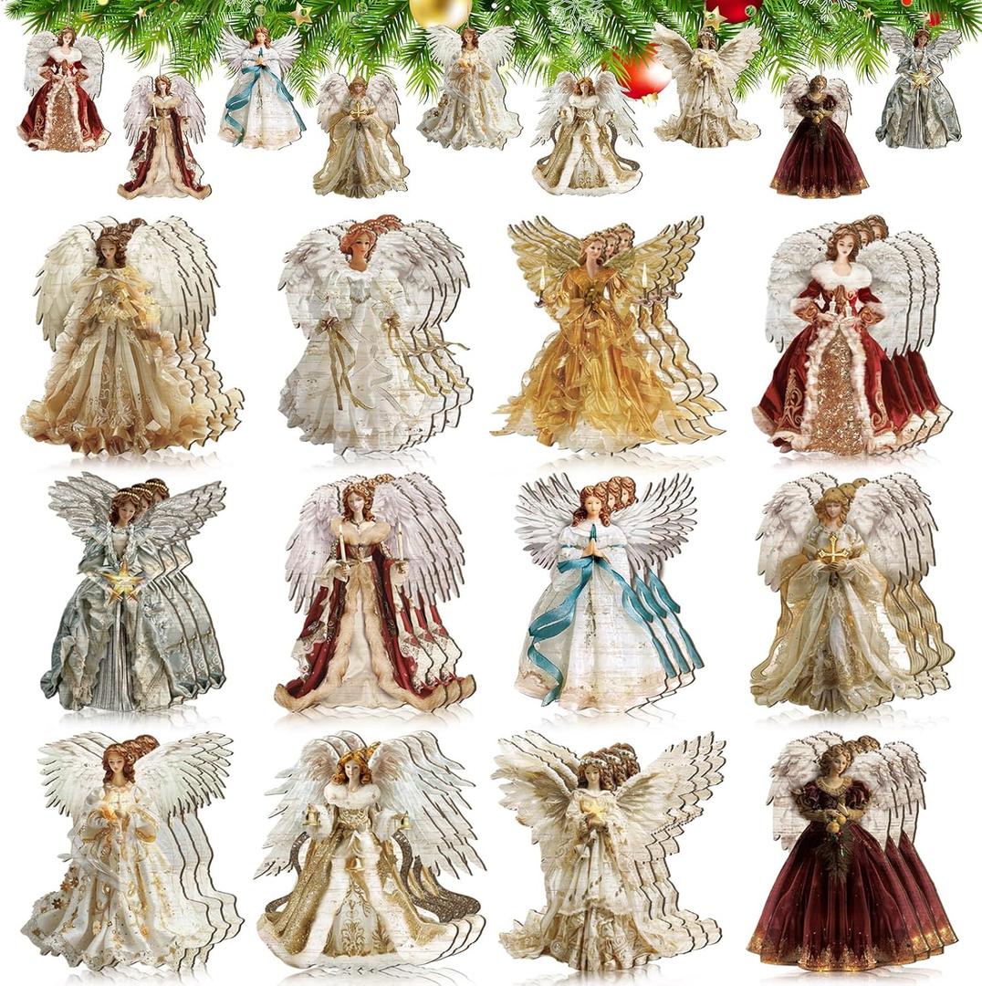 Syhood 36 Pcs Angel Christmas Ornaments for Tree Wooden Christmas Tree Decoration Set Retro Small Angel Hanging Decorations Figure for Crafts Gift Holiday Tags Party (Vintage Angels)