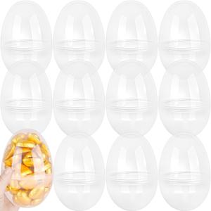 12 Pack 5.5 Inch/ 6 Inch Large Clear Plastic Easter Eggs Fillable Jumbo Transparent Plastic Eggs Empty for Easter Hunt Party Decorations (Clear (6 Inch))