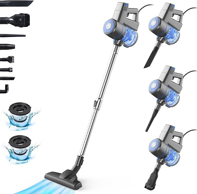 Intercleaner Corded Vacuum Cleaner, 17KPa Powerful Suction with 600W Motor, 10 in 1 Lightweight Bagless Stick Vac with Handheld, Ultra Quiet, for Hardwood Floor Marble Tile Car Pet Hair