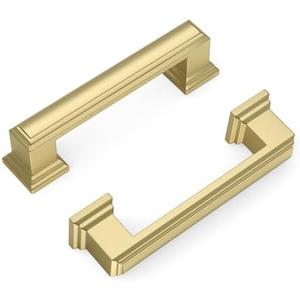 Banqin 10 Pack Brushed Gold Cabinet Handles, 3 Inch Hole Center Pulls, Kitchen Cabinet Handles Square Drawer Pulls for Kitchen Bathroom Bedroom
