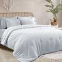 EVERGRACE King Comforter Set, 7-Piece Bed in a Bag, Shabby Chic Boho Tufted Comforter with Diamond Embroidery, Soft All Season Microfiber Bedding Set with Sheets, Pillowcases & Shams, Light Gray