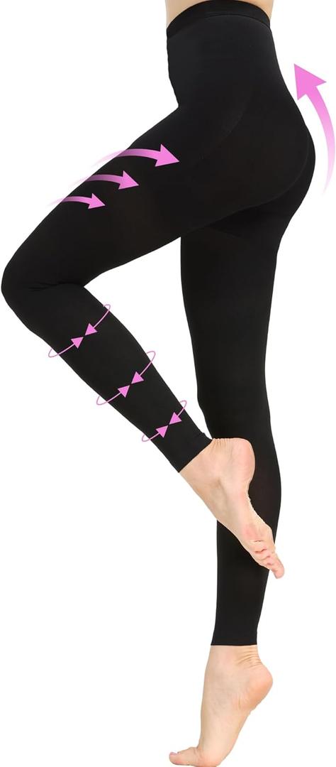 20-30 mmHg Graduated Compression Pantyhose for Women, Footless High Waist Support Compression Tights & Leggings for Swelling Relief, Circulation Boost & Travel Comfort, Black, Large