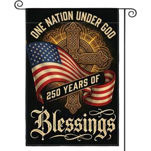 AVOIN colorlife Patriotic 250 Years of Blessings Garden Flag 12x18 Inch Double Sided Outside, American 250th Anniversary 1776-2026 USA Yard Outdoor Decoration