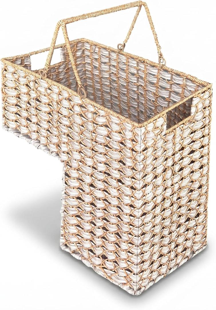 L-Shaped Stair Basket with Handles, Decorative Woven Storage Basket