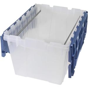 Akro-Mils KeepBox 12 Gallon Storage Container, Nesting and Stackable Plastic Storage Box with Lid Attached and Rails for Letter Size Hanging File Folders, 21" x 15" x 12", Clear/Blue