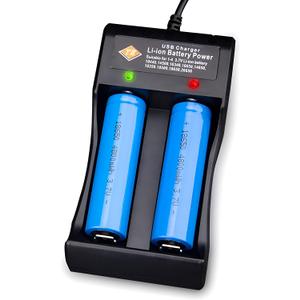 Adjustable Battery Charger with USB Smart Universal 2-Bay Charger Universal Lithium 18650 Battery Charger for 3.7V Li-ion 10440 14500 16340 16650 14650 13350 18500 18650 26650 - No Battery