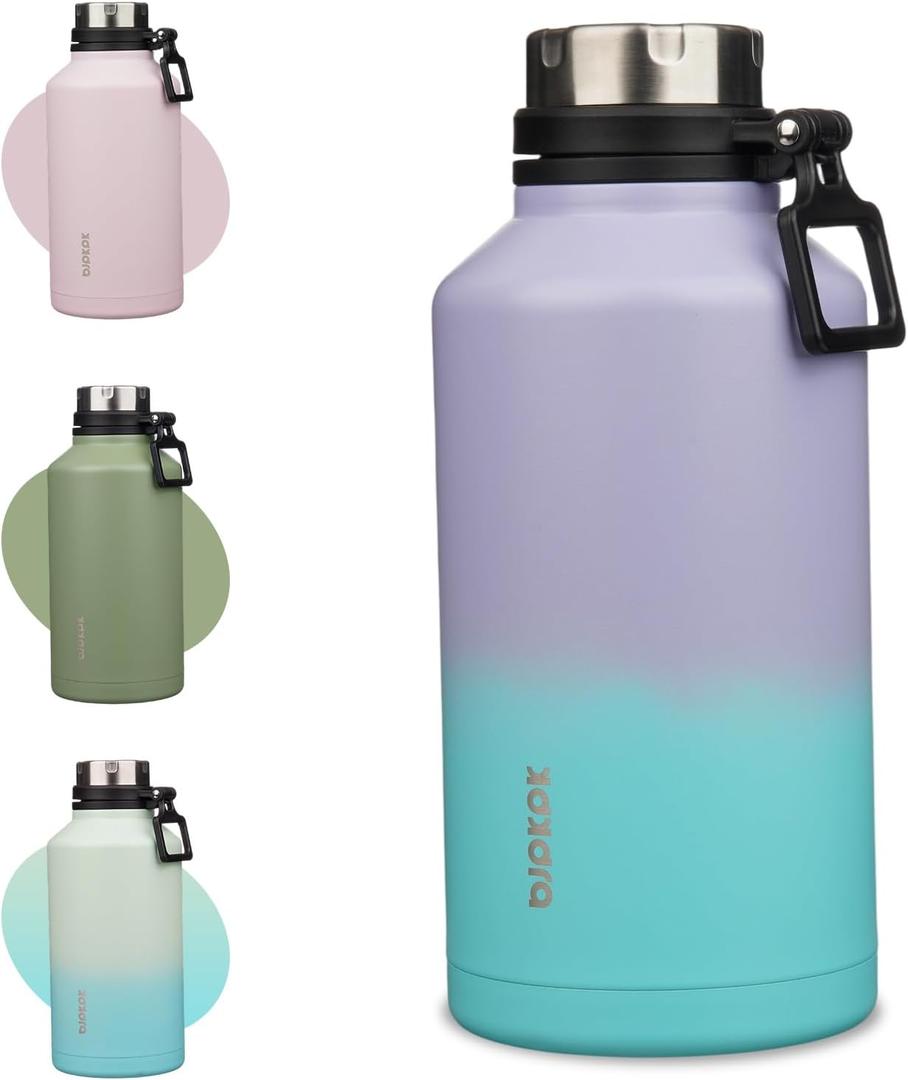 BJPKPK 64oz Insulated Water Bottle with Handle Half Gallon Stainless Steel Travel Thermal Flask Reusable Large Water Bottle,Lavender Green