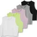 Real Essentials 3 Pack: Women's Dry Fit Crop Summer Tank Top - Gym Yoga Workout Sports Tee (Also in Plus Size)(Small, Standard, Multicolor)