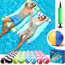4 Pack Inflatable Pool Hammock Floats with Air Pump and Beach Ball, 4-in-1 Water Hammock Chair, Saddle, Lounge, and Drifter, Adult Size Pool Floaties for Swimming Pool
