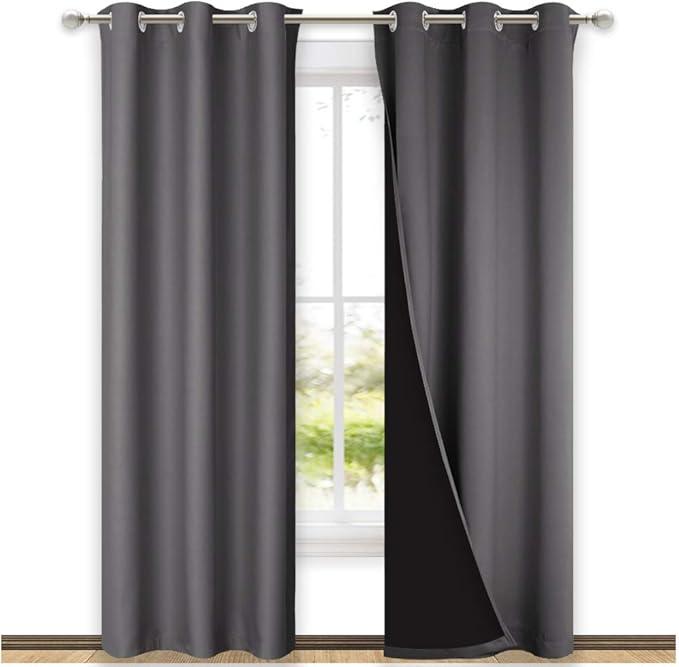 NICETOWN Blackout Curtains 80 inches Long, Full Light Blocking Drapes with Black Liner for Nursery, Thermal Insulated Draperies for Hall, Villa (Stone Blue, 2 Pieces, 42" Wide Each Panel) Grey