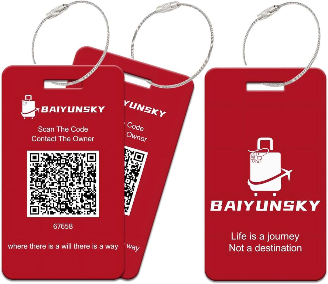 Smart Luggage Tags for Suitcases, 2 Pack QR Code Security Information Luggage Tag, Steel Ring, Waterproof Privacy Protection Luggage Tag, No App No Subscription Needed (Red)