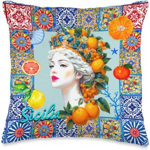 Italian Sicilian Moors Head Summer Lemon Art Throw Pillow, 16x16