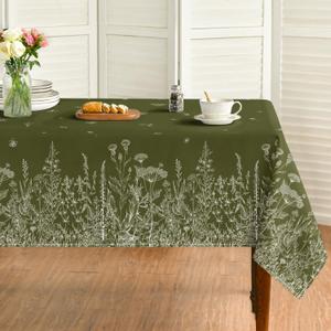 Horaldaily Spring Summer Summer Tablecloth 60x84 Inch Oval, Wild Flowers Floral Moss Green Washable Seasonal Table Cover for Party Picnic Dinner Decor (60" x 84" (Rectangular))