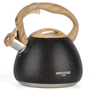 POLIVIAR Tea Kettle, 2.7 Quart Stovetop Tea Kettle, Audible Whistling Teapot with Crackle Finish, Food Grade Stainless Steel for Anti-Rust, Anti Hot Handle, Suitable for All Heat Sources, Black