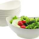JOYMAY Oval Salad Bowls Set, 34oz Serving Bowls for Kitchen 8.8" Large Bowls for Soup, Oatmeal, Pasta, Snacks, Deep Soup Bowls Set for Salad, Fruit, Vegetable, Ramen, 6PC (White)