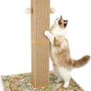 Tall Cat Scratching Post for Indoor Cats Adults, 33'' Large Cat Scratch Post with Perch, Cute Cat Scratching Post with Boho Carpet Dangling Ball Toys, Green