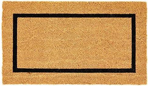 mDesign Rectangular Coir and Rubber Entryway Doormat with Natural Fibers for Indoor or Outdoor Use - Neutral Design - Stripe Border - Minimalistic- Natural/ Black
(30 x 17)